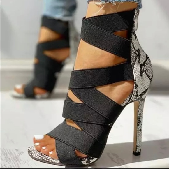 Shoes - New Snake Print Bandage Heels